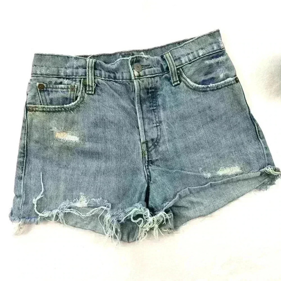 Levi’s Retro Highrise Butterfly Light Wash Distressed Wedgie Jean Shorts Size 26 - Picture 7 of 16